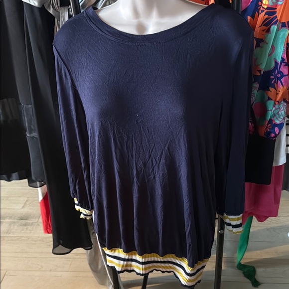 Anthropologie Navy Top with Striped Hem - Picture 1 of 3